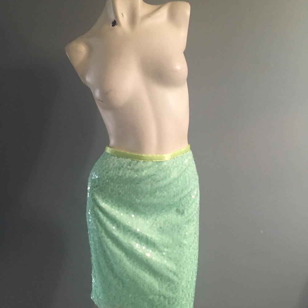 Calvin Klein Mint Green Sequin High-Low Skirt Size 14